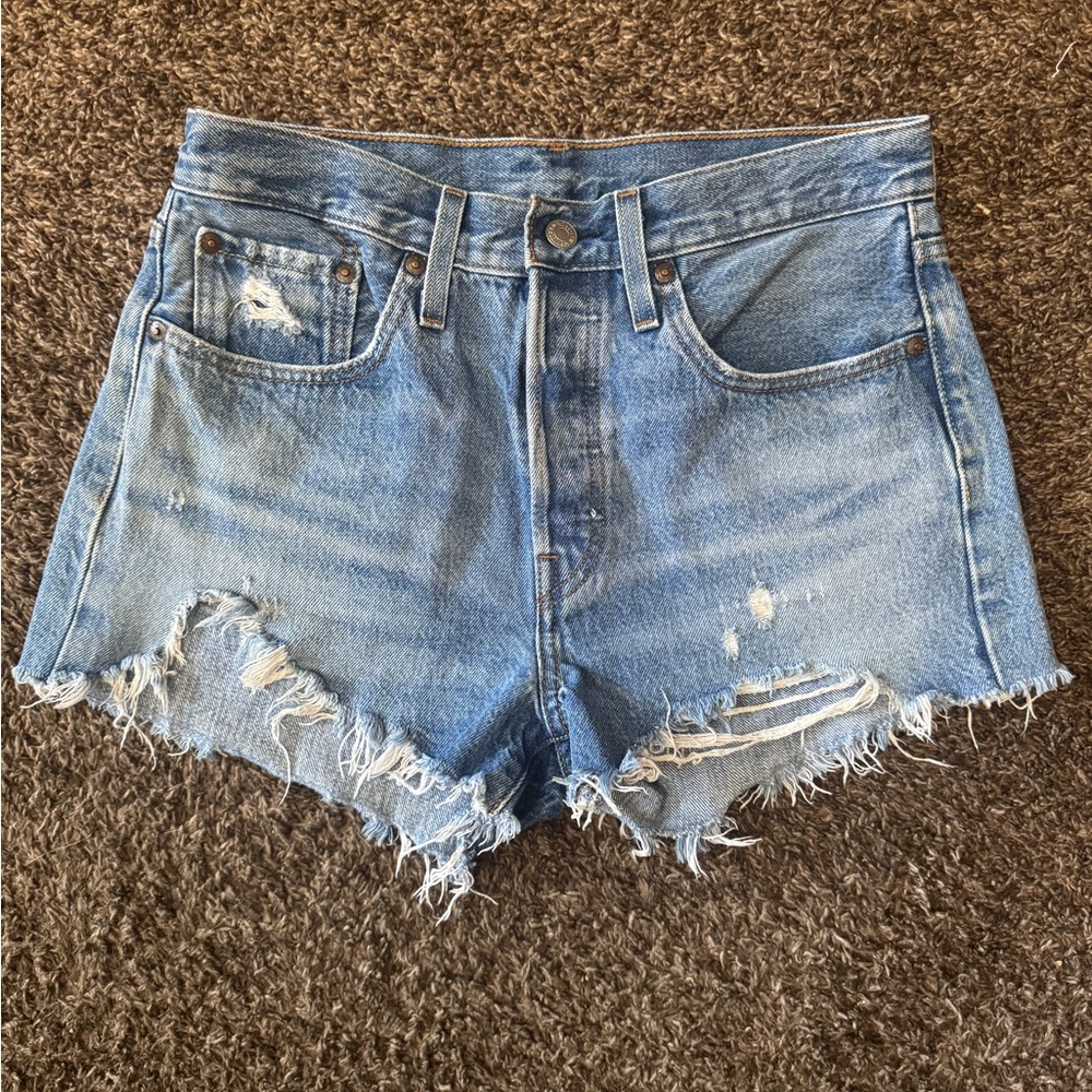 Levi's 501 Button Fly Cut Off Distressed Jean Shorts High Waist Frayed Hem